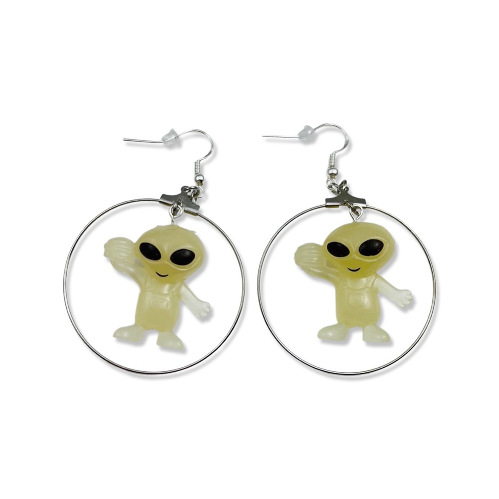 Glow in the Dark Alien Hoop Earrings